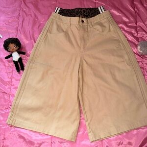 adidas Beige Women's Bermudas with Animal Print Waistband